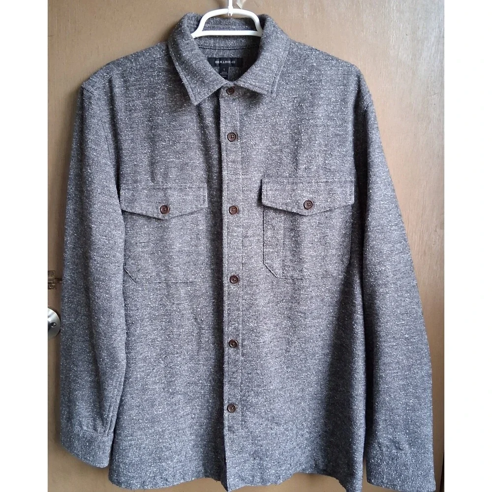 Banana Republic BR/K.LOVE Men's (L) Shirt Heather Gray Button-Up Pockets